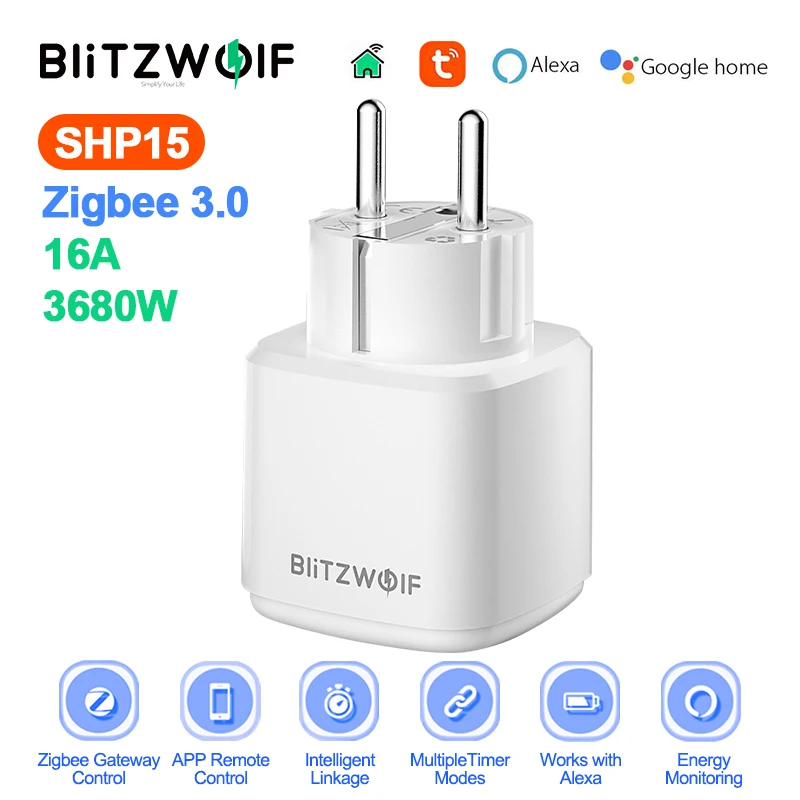 BlitzWolf BW-SHP15 Zigbee 3.0 16A Smart Plug Socket 3680W EU plug Power Outlet APP Remote Timer Energy Monitor work with Alexa