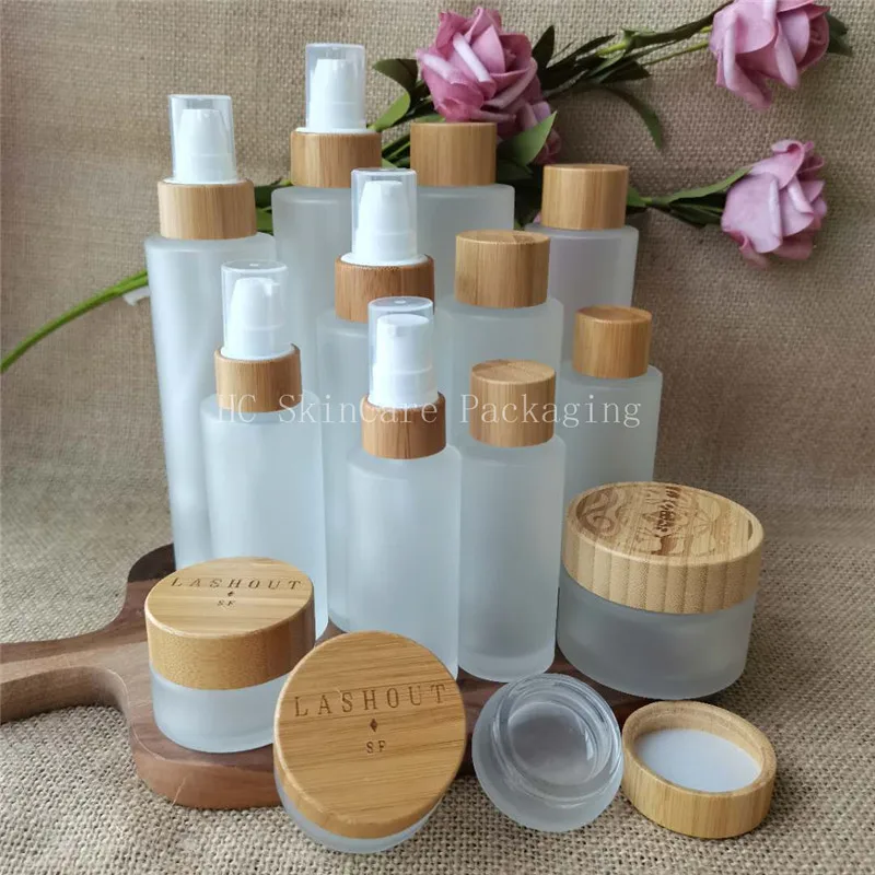 

5/15/30g Empty Makeup Cosmetic Face Cream Jar Pot 30/50/100/120ml Glass Toner Lotion Emulsion Bottle Bamboo Cover