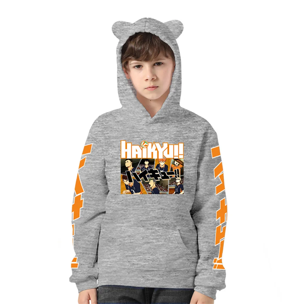 Haikyuu Kids Hoodie For Boy Girls Harajuku Sweatshirt Nekoma High School Kawaii Cat Ear Pullover Anime Hooded Jacket