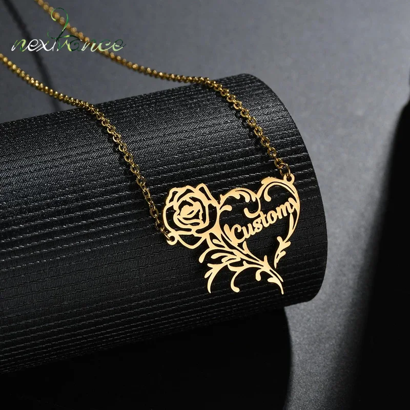 

Nextvance Rose Customize Necklace Stainless Steel Personalized Name Gold Color Pendant For Woman Lover Anniversary Jewelry Gift