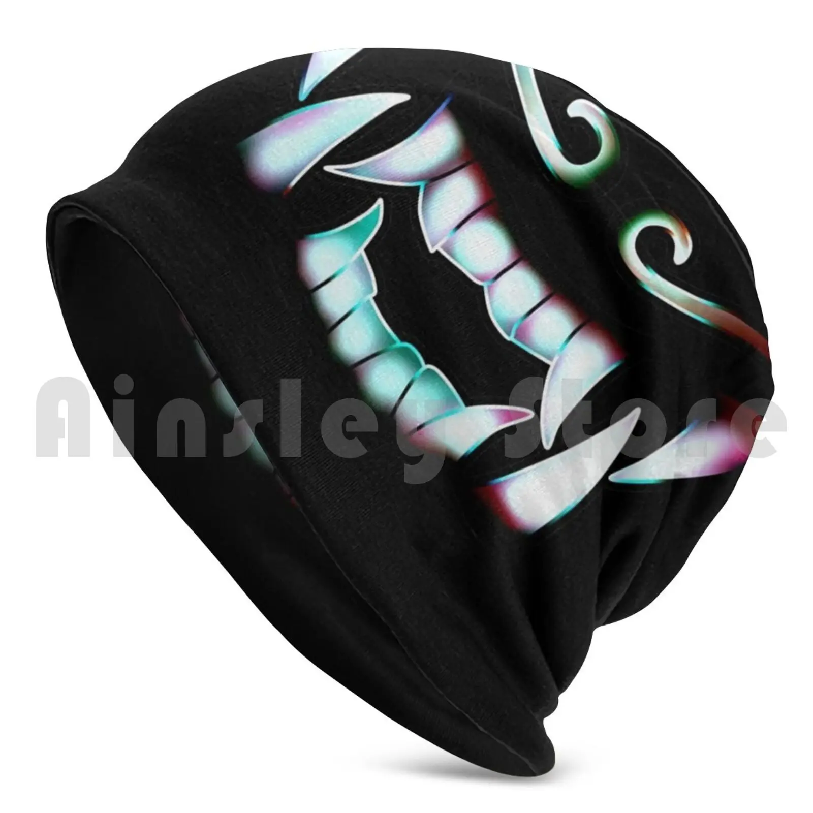 Oni Demons Mouth Beanies Knit Hat Hip Hop Oni Demon Japan Korea Teeth Sharp Mouth Blue Pink Bone Black Kda