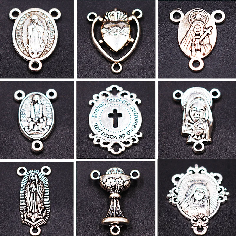 20pcs Mix Silver Plated Catholic Virgin Mary Three-Hole Connector DIY Charm Prayer Rosary Necklace Jewelry Crafts Making P753