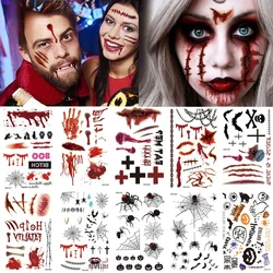 Pegatinas de tatuajes temporales impermeables para Halloween, tatuaje de cicatriz de Zombie con maquillaje sangriento, decoración de heridas, pegatina de sangre aterradora