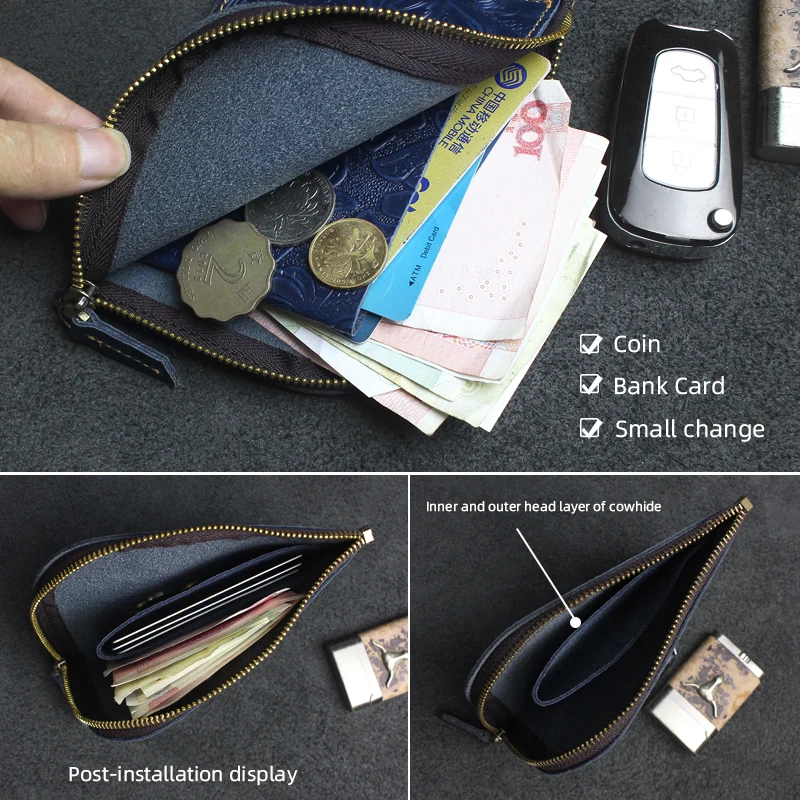 Genuine Leather Vintage Chinese Design Coin Purses Men Credit Card Holder Pocket Mini Women's Wallet Cowhide Men Wallets