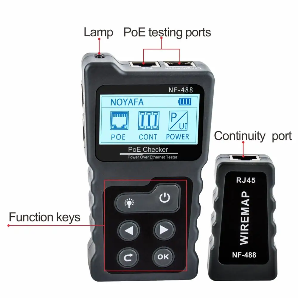 Noyafa LCD cavo di rete Tester Lan Test PoE Checker NF-488 in linea PoE tensione Tester corrente con cavo Tracker Ethernet