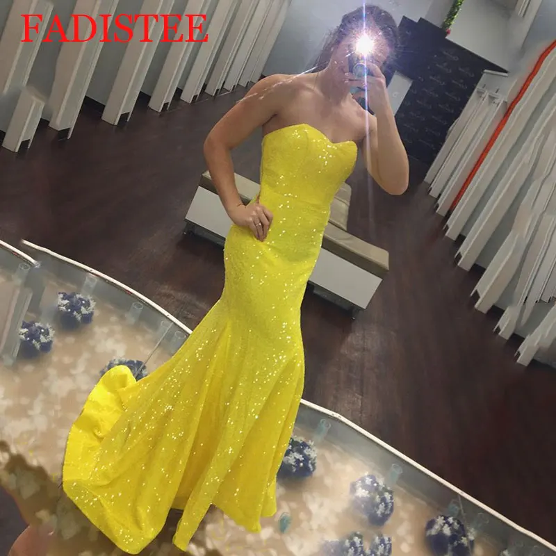 

Sexy Strapless Sparkly Mermaid Evening Dress Prom Party Robe De Soiree Longue Formal Dress Simple Robe De Soiree