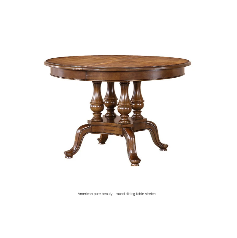 Solid wood dining table chair combination restaurant family telescopic dining table European dining round table