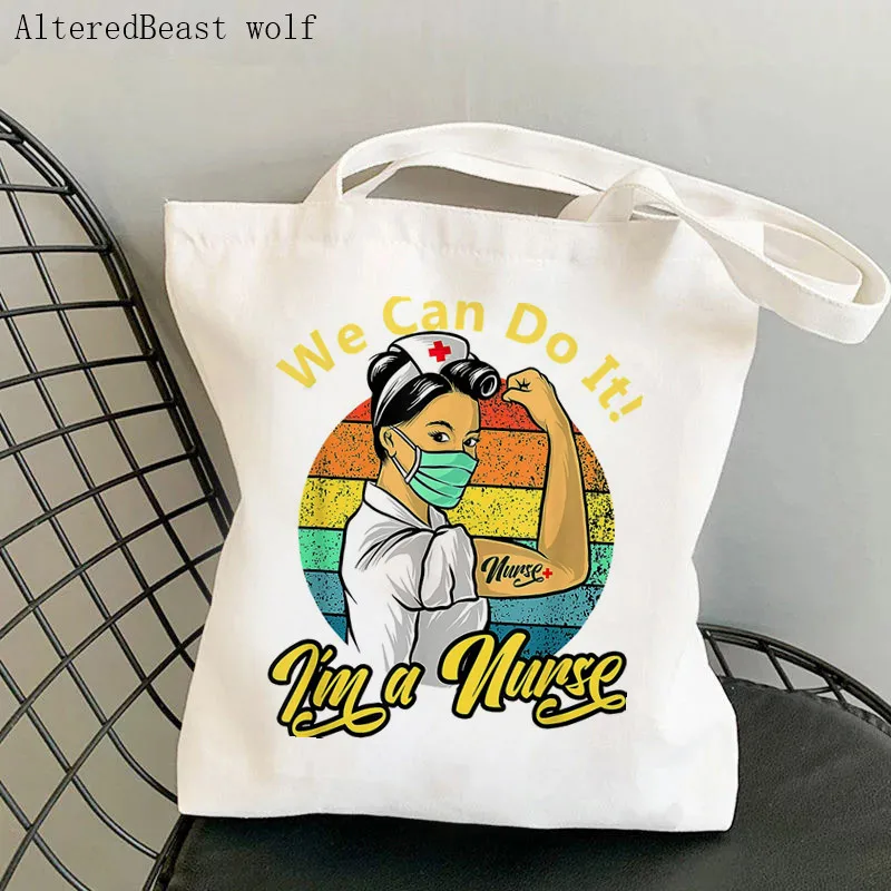 Women Shopper bag Nurse Rules Printed Kawaii Bag Harajuku Shopping Canvas Shopper Bag girl handbag Tote Shoulder Lady Bag