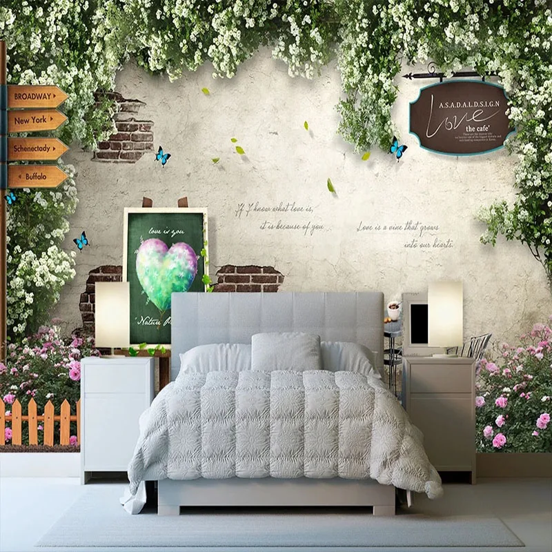 

Custom Any Size Mural Wallpaper 3D Stereo Rose Flowers Brick Wall Fresco Theme Hotel Wedding Background Wall Decor Photo Sticker