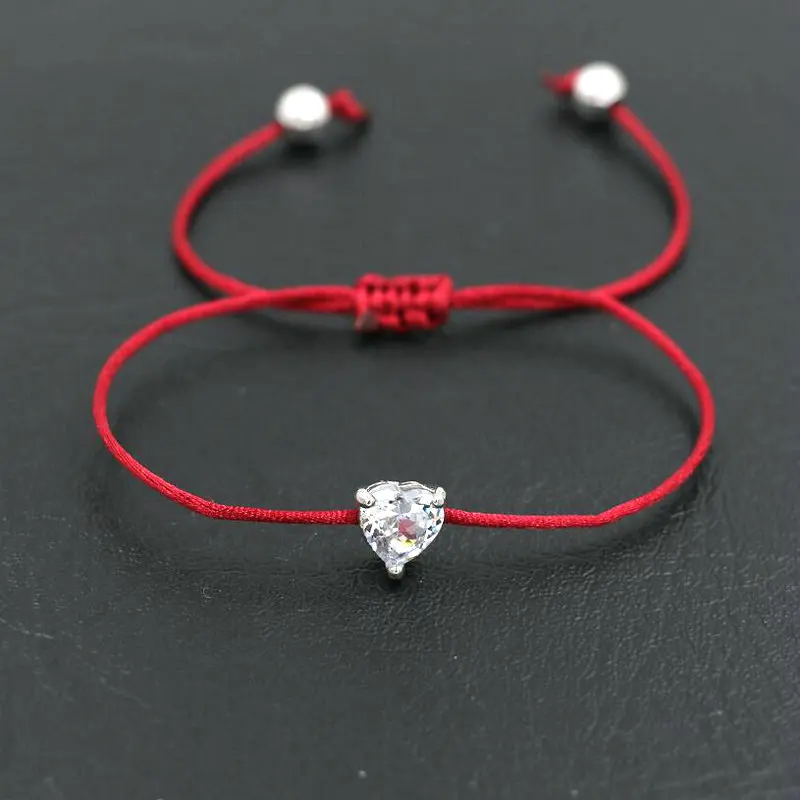 BPPCCR Silver Color Shiny Crystal Zircon AAA Love Heart Bracelet Red Rope Thread Wish Lucky Bracelets For Women Couples Lovers