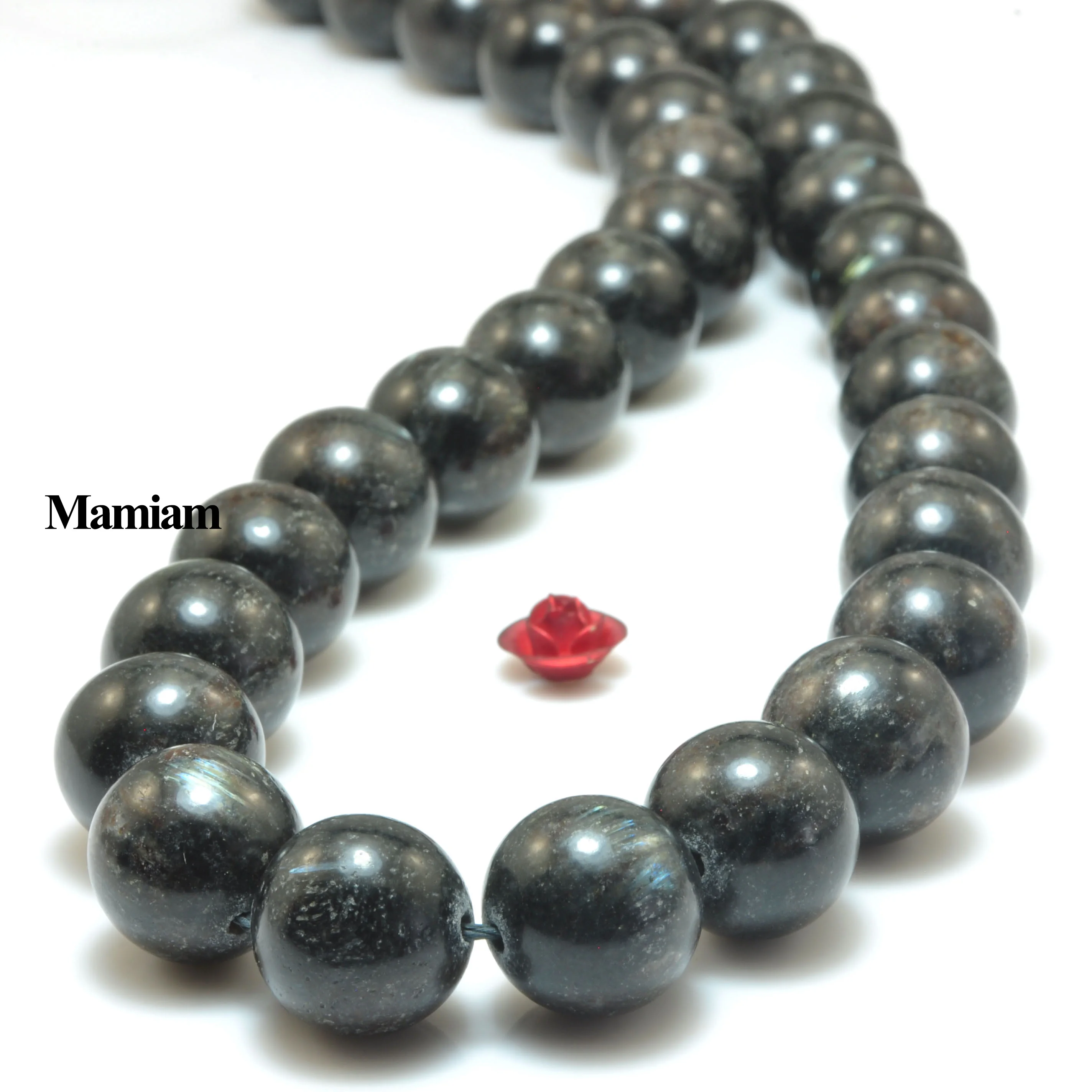 Mamiam Natural A Black Labradorite Blue Larvikite Beads Smooth Round Stone Diy Bracelet Necklace Jewelry Making Gift Design