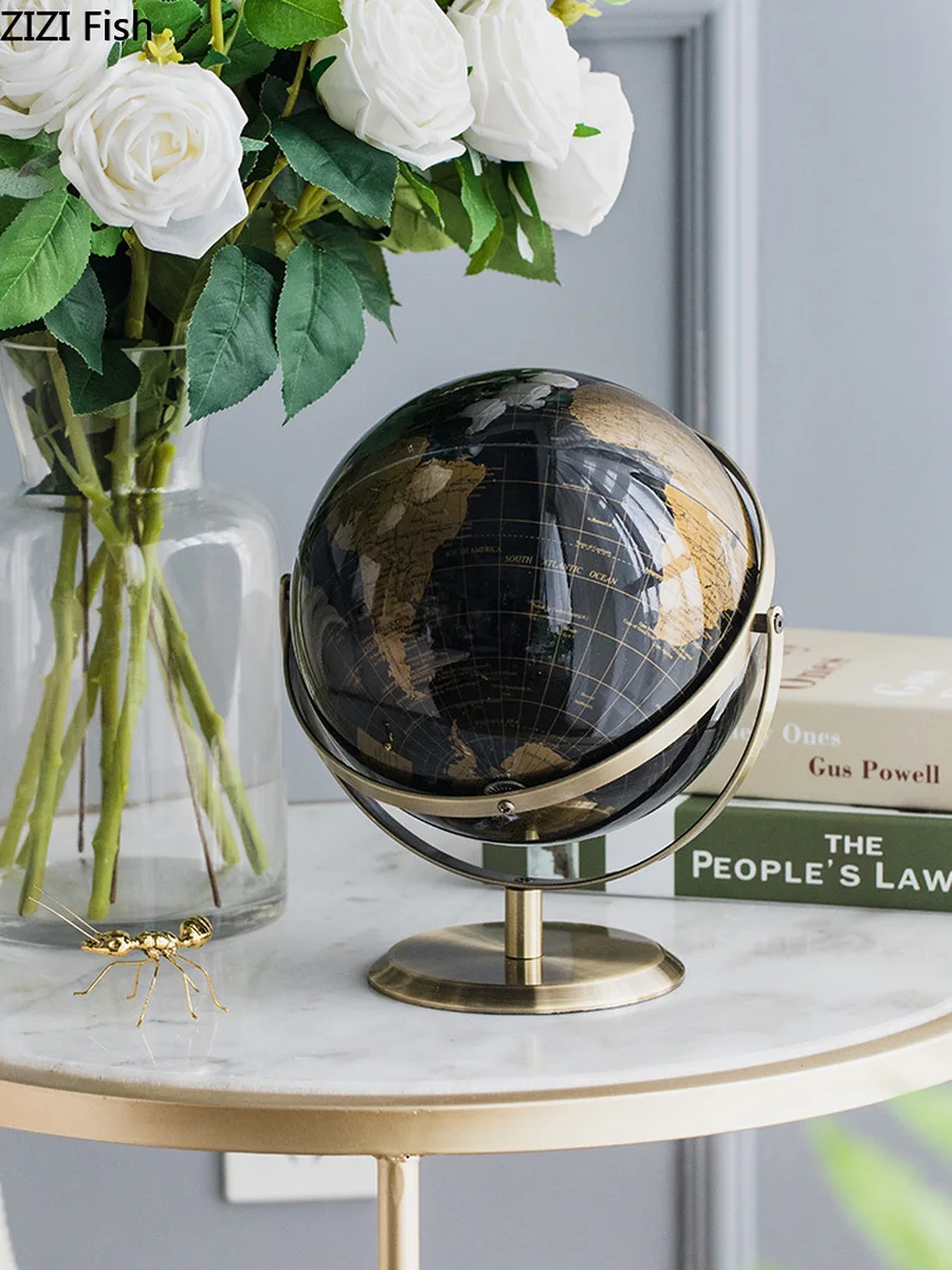 American Modern PVC Metal Globe Ornaments Living Room Office Window Desktop Crafts Rotating Globe Home Decor Birthday Present