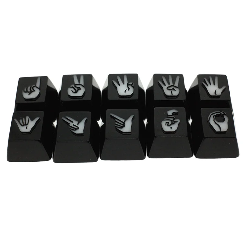 

10pcs Gesture Design Resin Keycaps For Cherry Mx Gateron Kailh Box TTC Switch Mechanical Keyboard 3D Backlit Black Red Key Caps