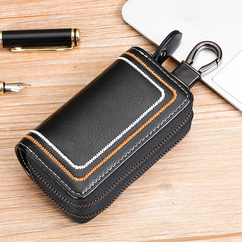 Fashion Genuine Leather Key Wallets Men Simple Car Key Holders Top Quality Double Zipper Keychain Case Women Housekeeper Purse