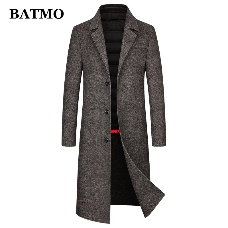 BATMO 2020 new arrival autumn&winter white duck down liner wool X-long trench coat men,men's trench coat,wool jackets,9617