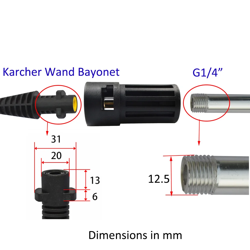 High Pressure Washer Connector Adapter for connecting AR/Interskol/Lavor/Bosche/Huter/M22 Lance to Karcher Gun Female Bayonet