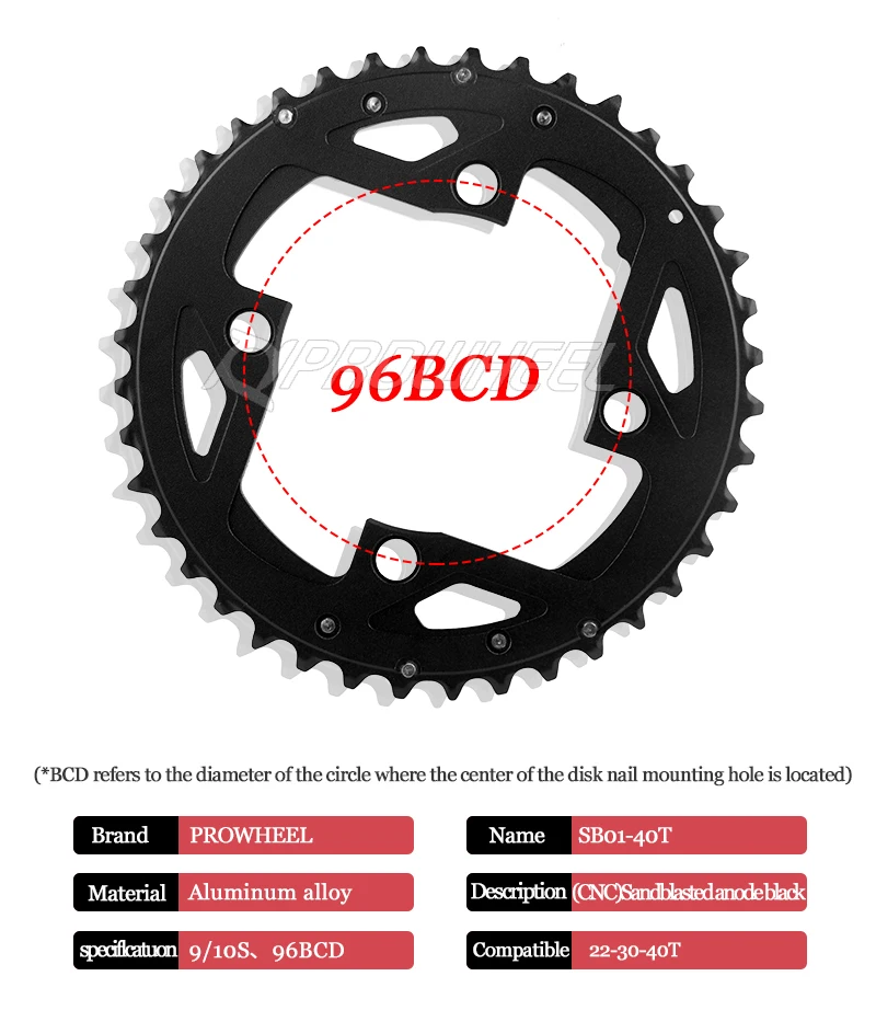 PROWHEEL MTB Kettenblatt 64/96/104BCD Mountainbike-Kettenrad 22T 24T 30T 32T 40T 42T 44T Zahnkranz Stahllegierung Fahrradteil – Detail 7