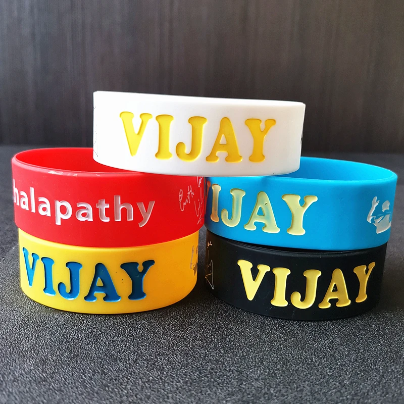 1PCS Silicone Bracelets Wristband One Inch Width Black Red for Music Fans Rubber Fashion Jewelry Sport Chair Up Decoration VIJAY