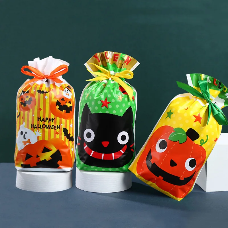 50pcs/Lot Halloween Candy Cookie Drawstring Bags Snack Sweet Christmas Party Gift Packaging Treat With Ribbon