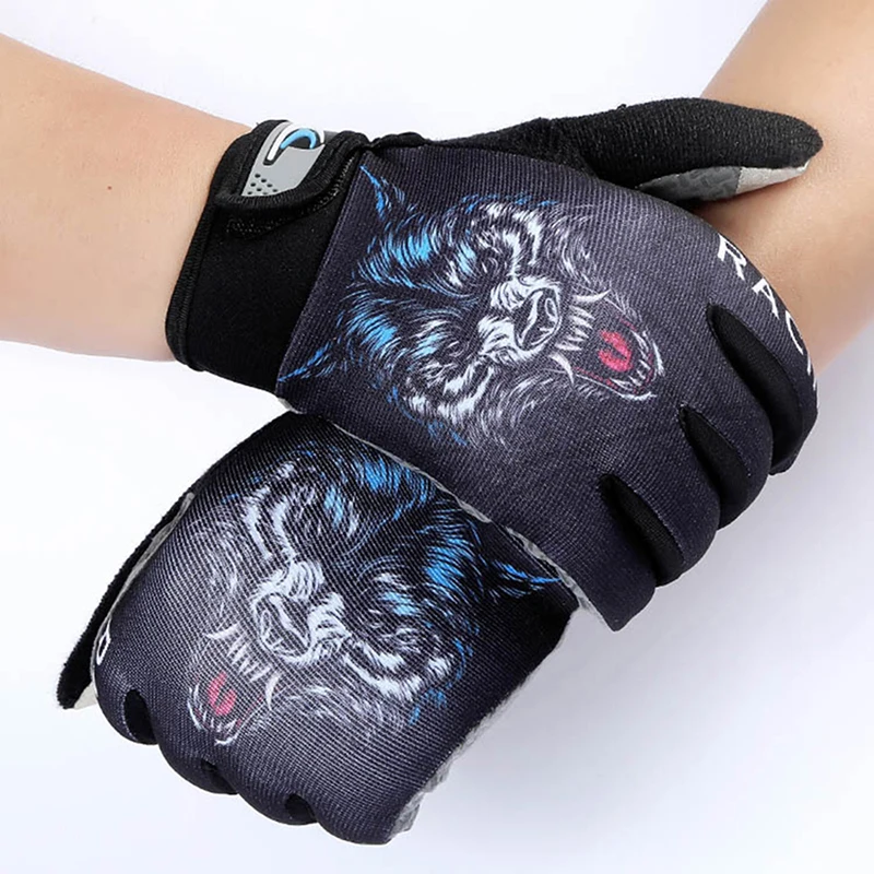 Summer New Men Gloves Breathable Non-Slip Touchscreen Gloves Full Finger Motorcycle Exercise Gloves Wolf Skull Pattern