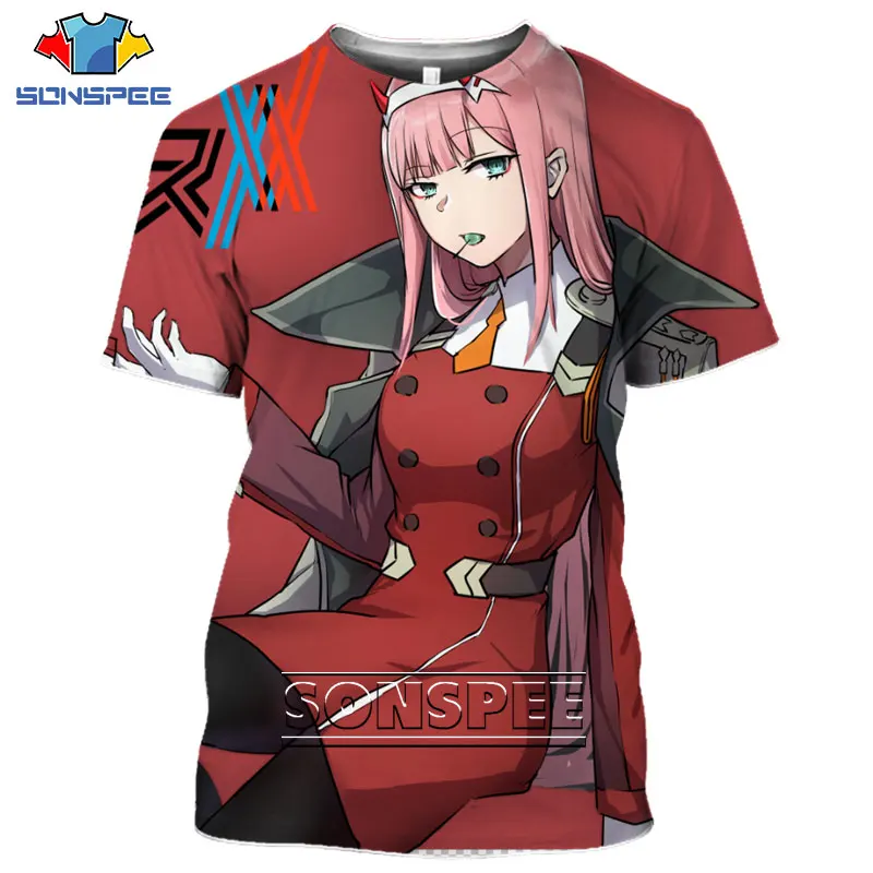 SONSPEE Anime Sexy Loli T-shirt DARLING In The FRANXX Zero Two 3D Printing Men Women Short Sexy Loli Harajuku Street O-neck Top