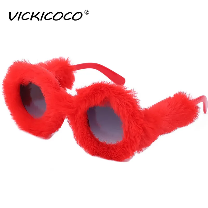 Women's Round Kardashan Sunglasses Sexy Punk Soft Fur Velvet Sun Glasses Ladies Shades Handmade Eyewear Men Gafas De Sol UV400