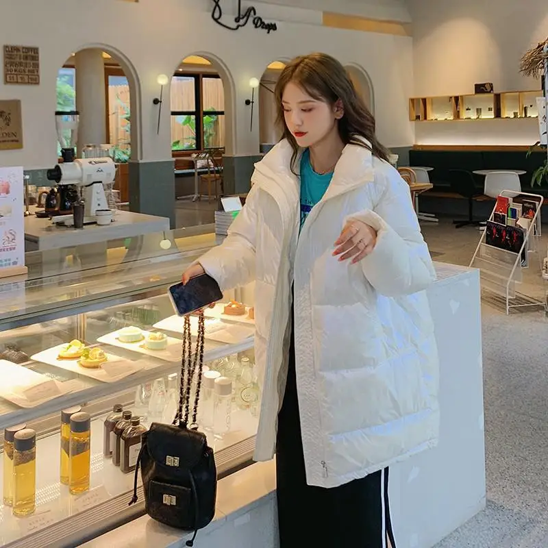 2023 Women Winter Jacket Plus Size Padded Long Coats Female Down Cotton Stand Collar Overcoat Mujer Glossy Black Warm Parka