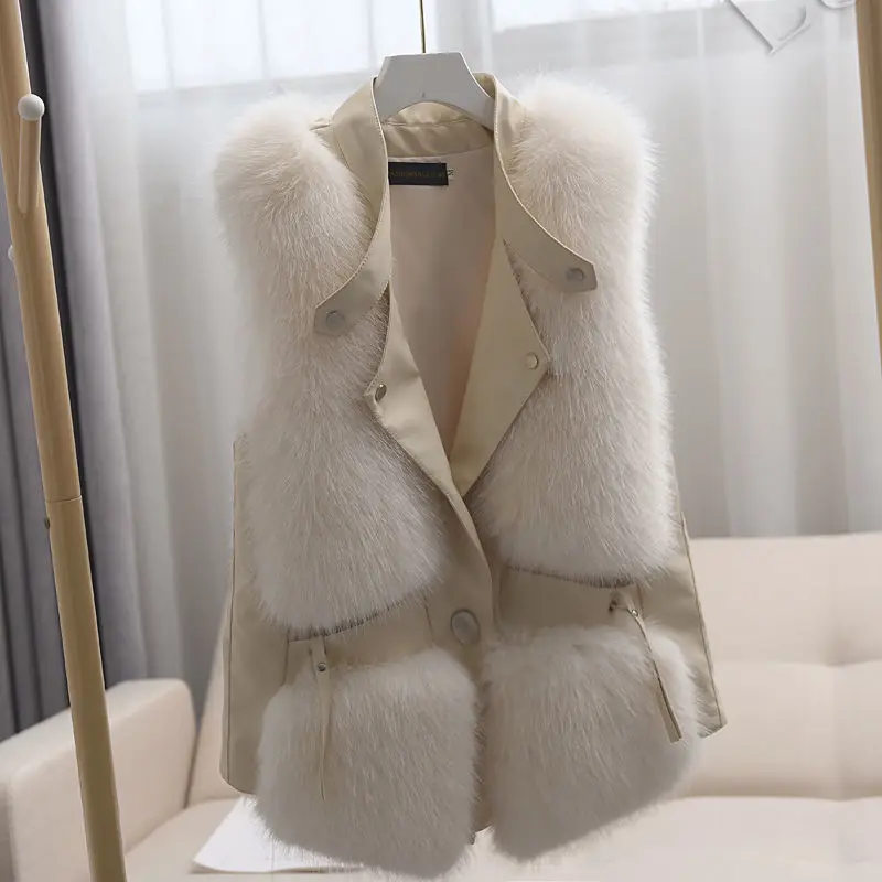 High Quality Imitation Fox Fur Vest Jacket Women Fur Vest Jacket 2026 Winter Waistcoat Long Fur Vest Female Vestcoat Sleeveless