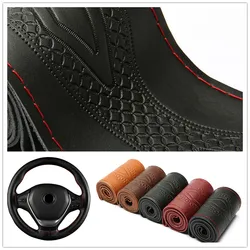 2021 Braid Genuine Leather Steering Wheel Cover Embossing Pattern Leather Braiding For Steering Wheel 38CM