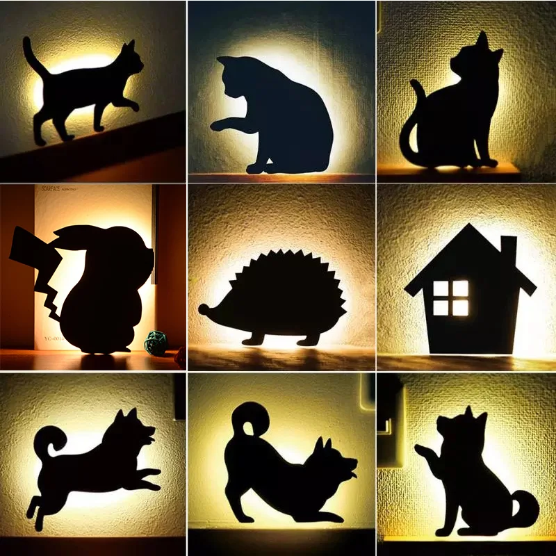 LED Night Light Animal Shape Motion Sensor Control Smart Sound Wall Lamp Home Corridor Balcony Lighting Cute Cat Sleep Lamps