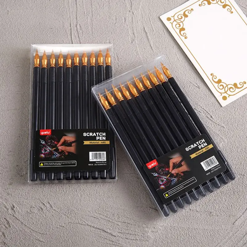 10 Chiếc Xước Tranh Bút Đa Năng Di Động Stylus Nghệ Thuật Sơn Tô Màu Bút Nét Phẳng 2 Đầu Ra Kép acraping Bàn Chải