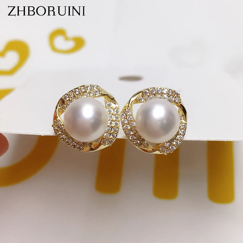 ZHBORUINI Fine Pearl Earrings For Women 14k Gold Plating Stud Earring Real Freshwater Pearl Wedding Jewelry Gift Accessories