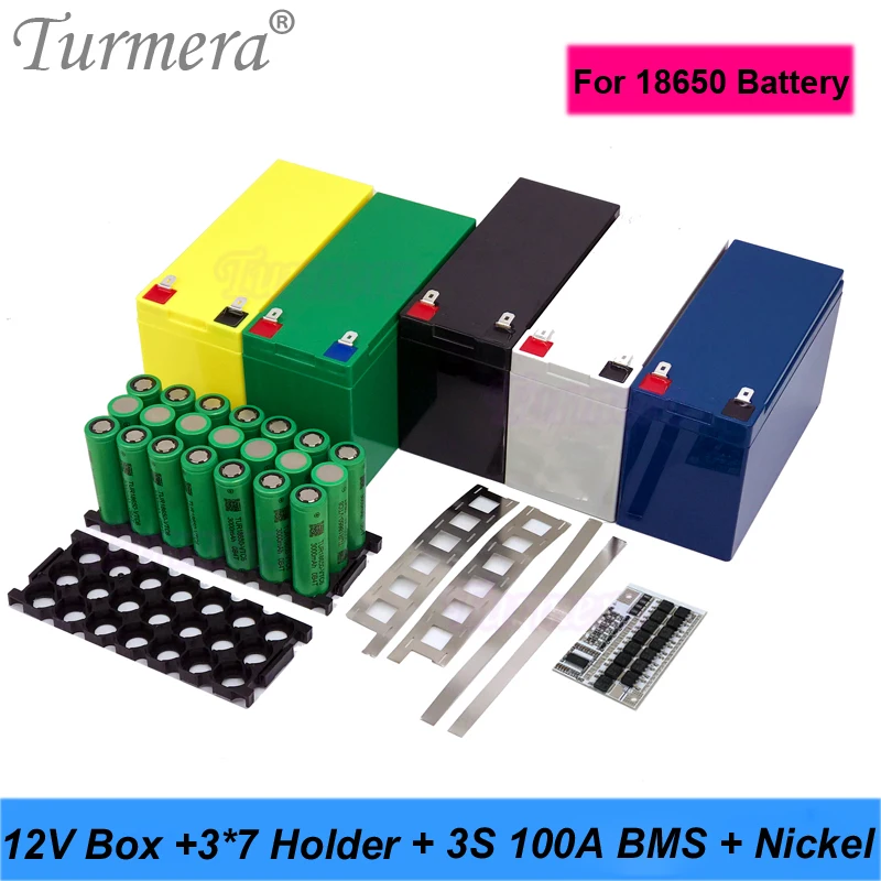 Turmera 12V 7Ah to 24Ah Battery Storage Box 3X7 18650 Holder 3S 100A BMS with Welding Nickel Use in Motorcycle Replace Lead-Acid