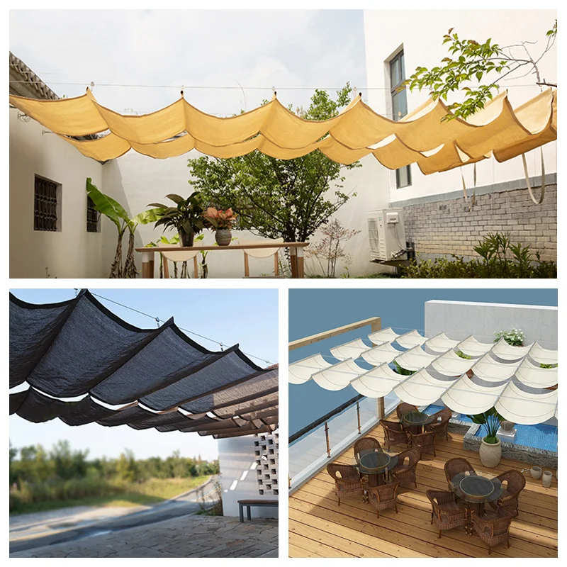 Customize Telescopic Wave Sun Shade Net Outdoor Awning Courtyard Pavilion Sunshade Sail Balcony Terrace Canopy Sunshade Net