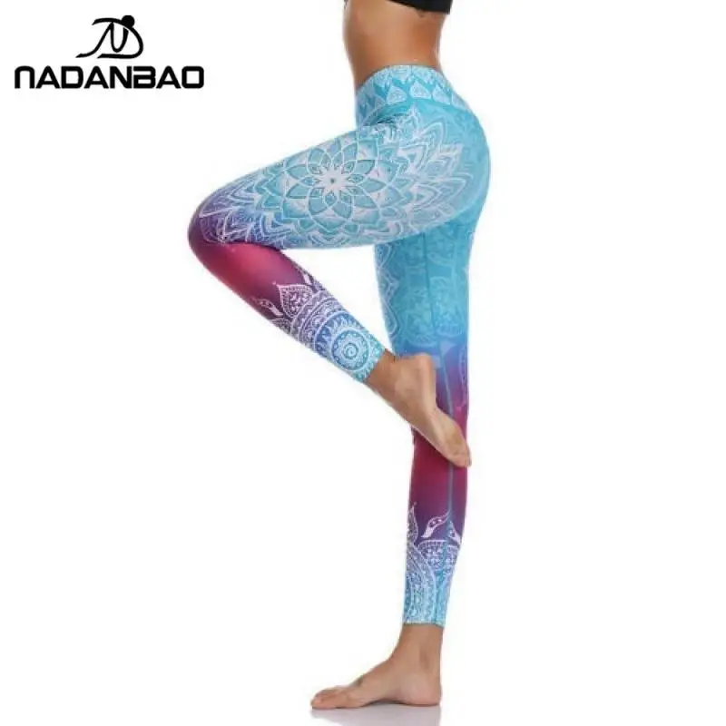 NADANBAO-Leggings de Mandala de cintura alta para mujer, pantalones de entrenamiento de Color degradado, pantalones elásticos para Fitness, 2024