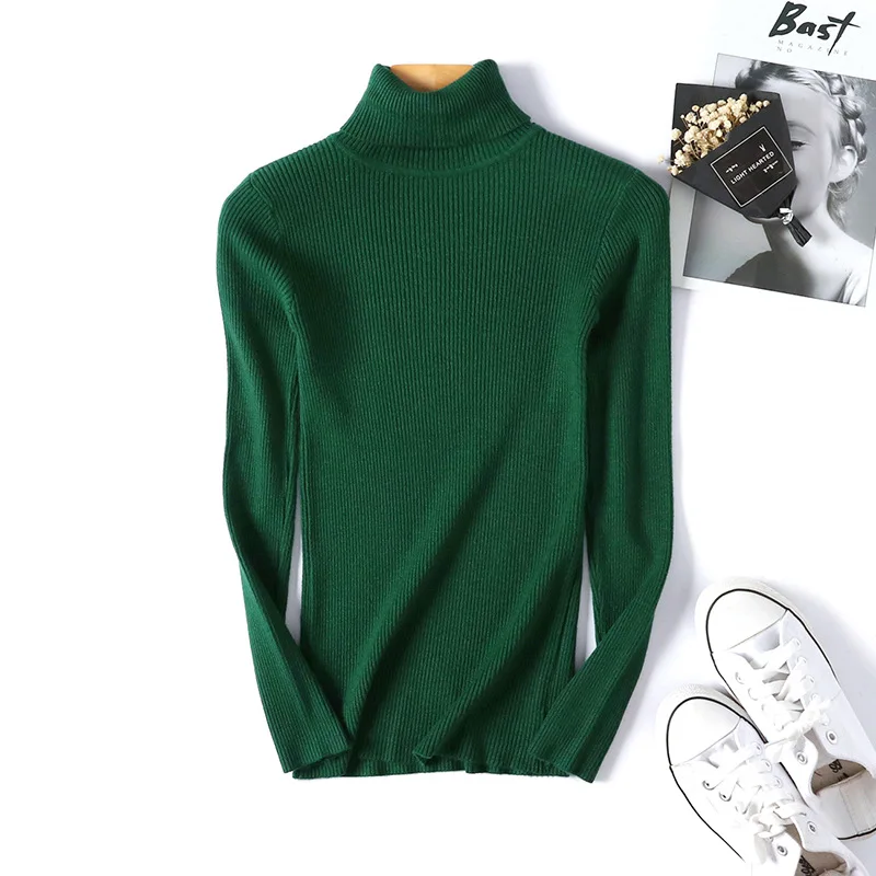 

Turtleneck Warm Women Sweater Autumn Winter Knitted Femme Pull High Elasticity Soft Female Pullovers Sweater