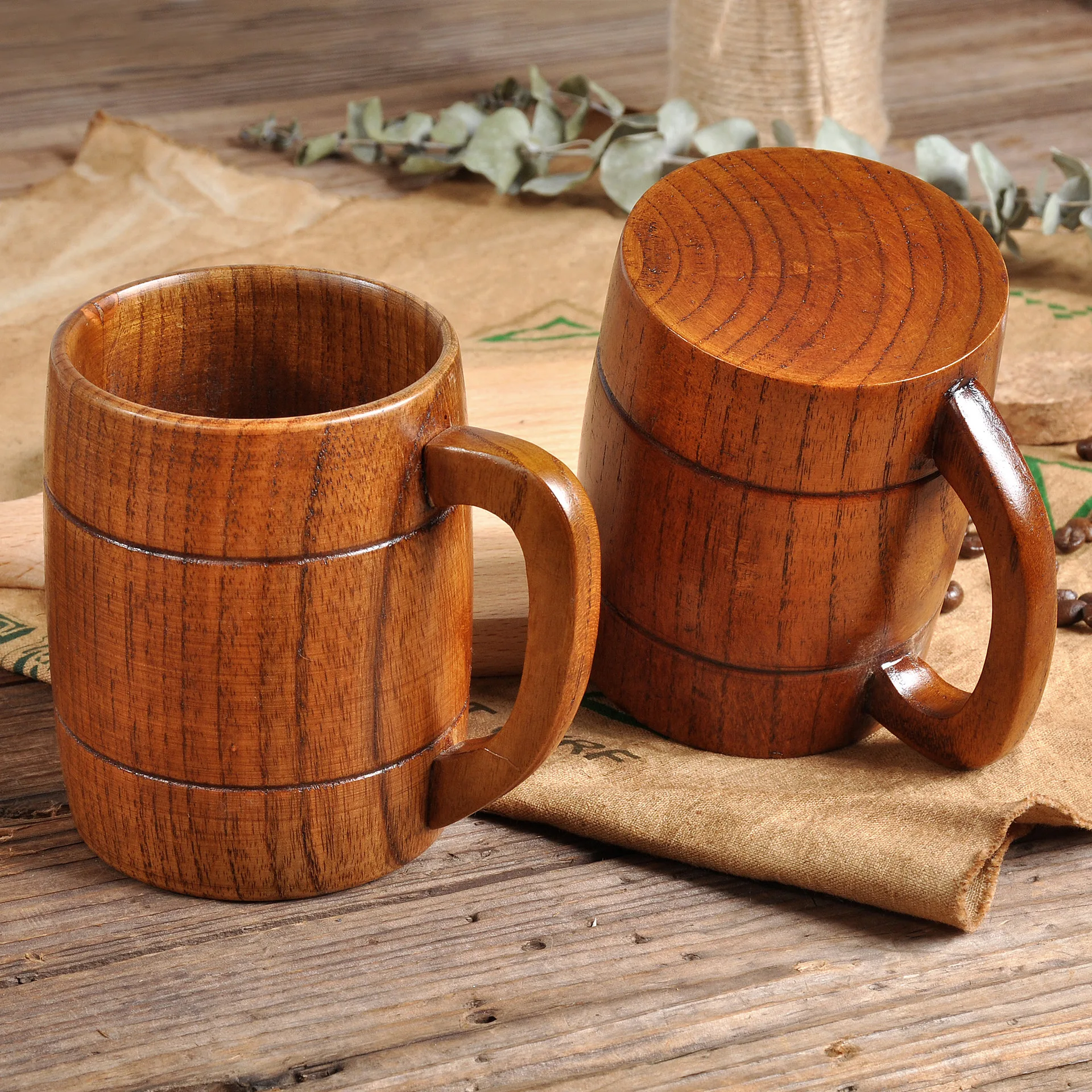 Portable Outdoor Kuksa Wood Beer Mug Wooden Tea Cup Handmade Milk Coffee Beer Drinking Rubber Wood Mugs