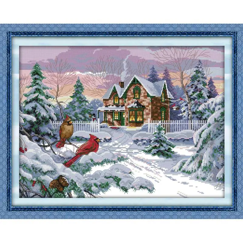 Winter Snow Scenery Pattern Cross Stitch Kits 14CT 11CT Count Canvas Printed Embroidery Set Needlework Home decoration painting