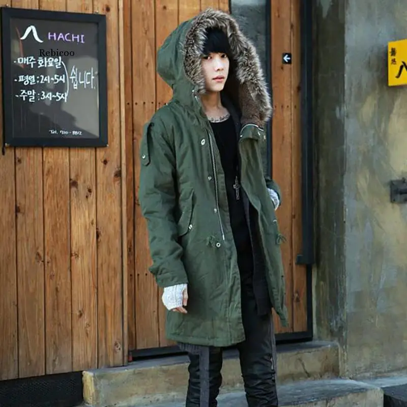 Hot Autumn & Winter Men's Long Cotton Jacket Men's Korean Slim Hooded Overcoat Coat