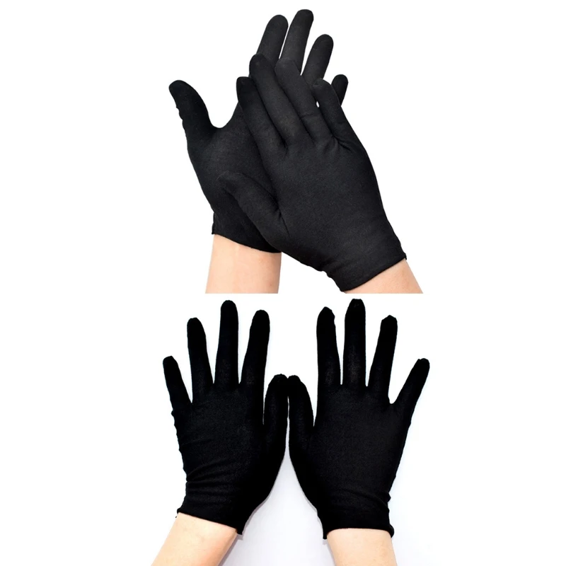 

12 Pairs Black Cotton Full Finger Working Gloves Formal Dress Parade Jewelry Inspection Protective Stretcahble Mittens