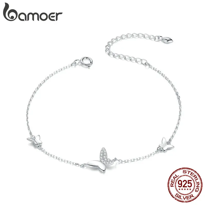 Bamoer Sterling Silver 925 Flying Butterfly Bracelet Lobster Clasp Chain for Women Fashion OOTD Silver Jewelry Gift SCB197