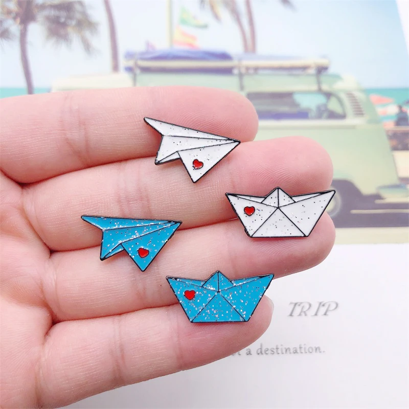 Cartoon Childhood Memory Enamel Pins airplane Boat Brooch Backpack Clothes Button Badge aircraft Ticket Jewelry For Kids Friends