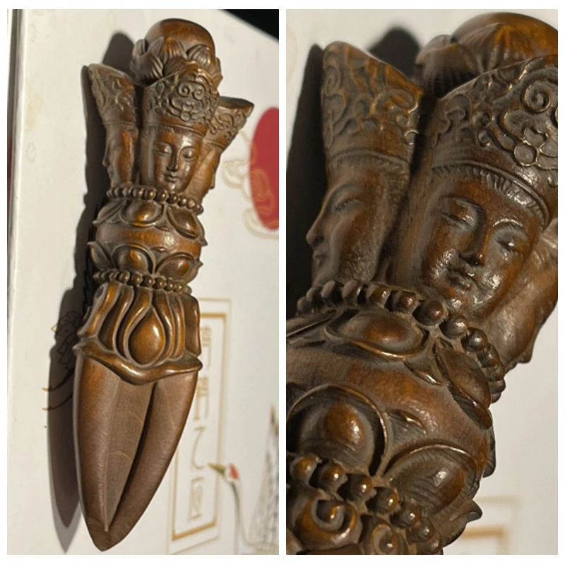 

antique religious statue wood carved kwan yin guanyin temple in Tibet collected