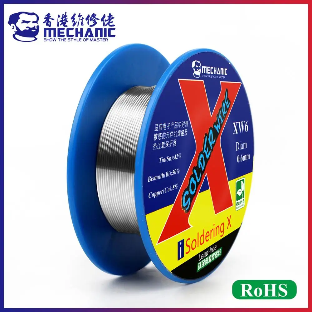 

MECHANIC 50g XW 0.5/0.6mm Mild Rosin Core Lead-Free Sn42/Bi50/Cu8 138℃ Low Melting Point High-Purity Solder Wire Soldering Flux