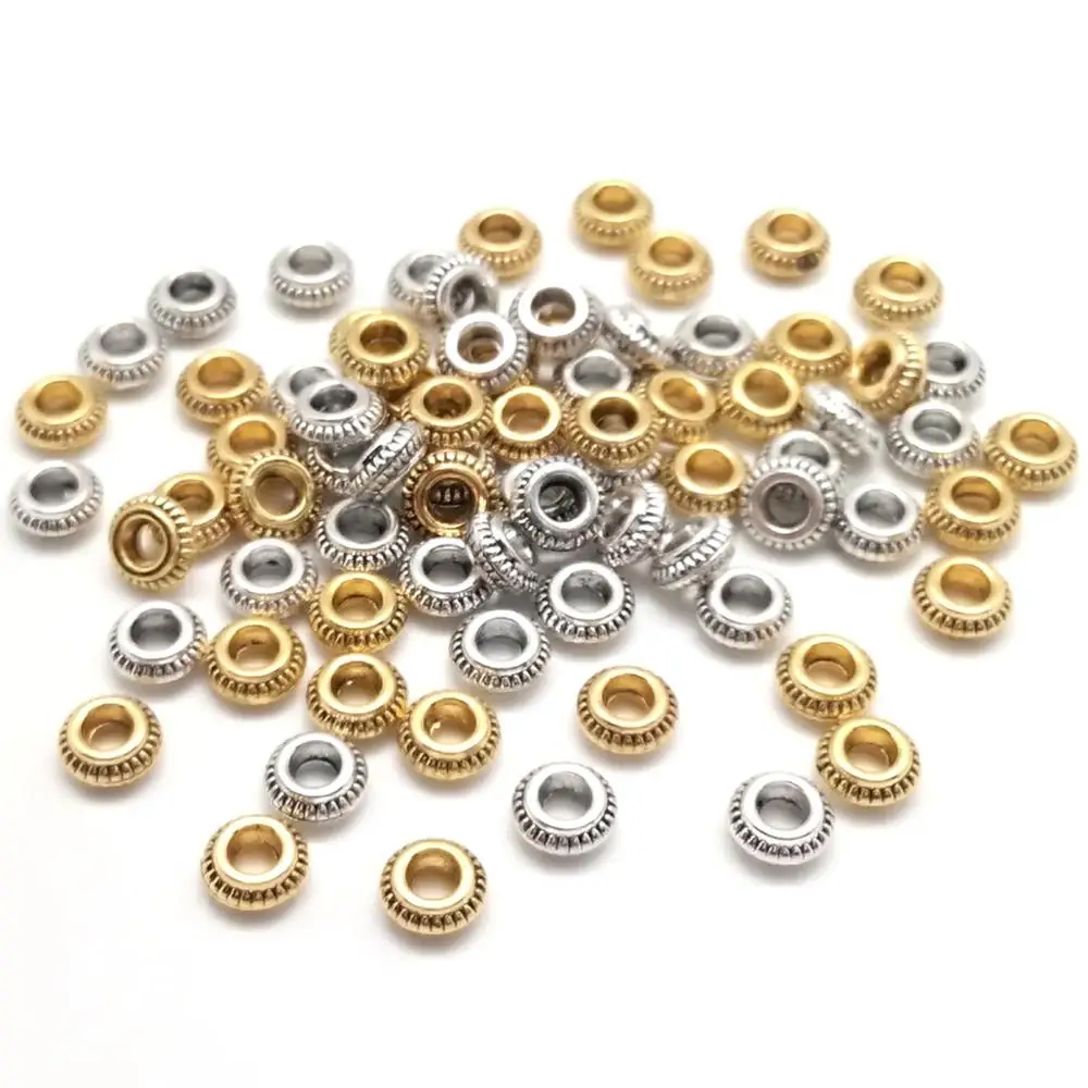 50pcs/lot Ancient Gold Silver Color Oblate Ring Spacer Beads For DIY Bracelet Necklace Earrings Handmade Jewelry Making Finding