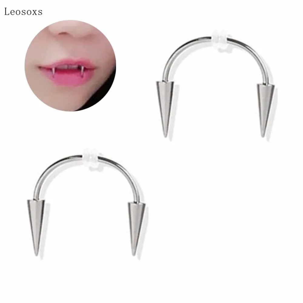 Leosoxs 2pcs Trend Creative Stainless Steel Vampire Tiger Tooth Nail Human Body Piercing Jewelry