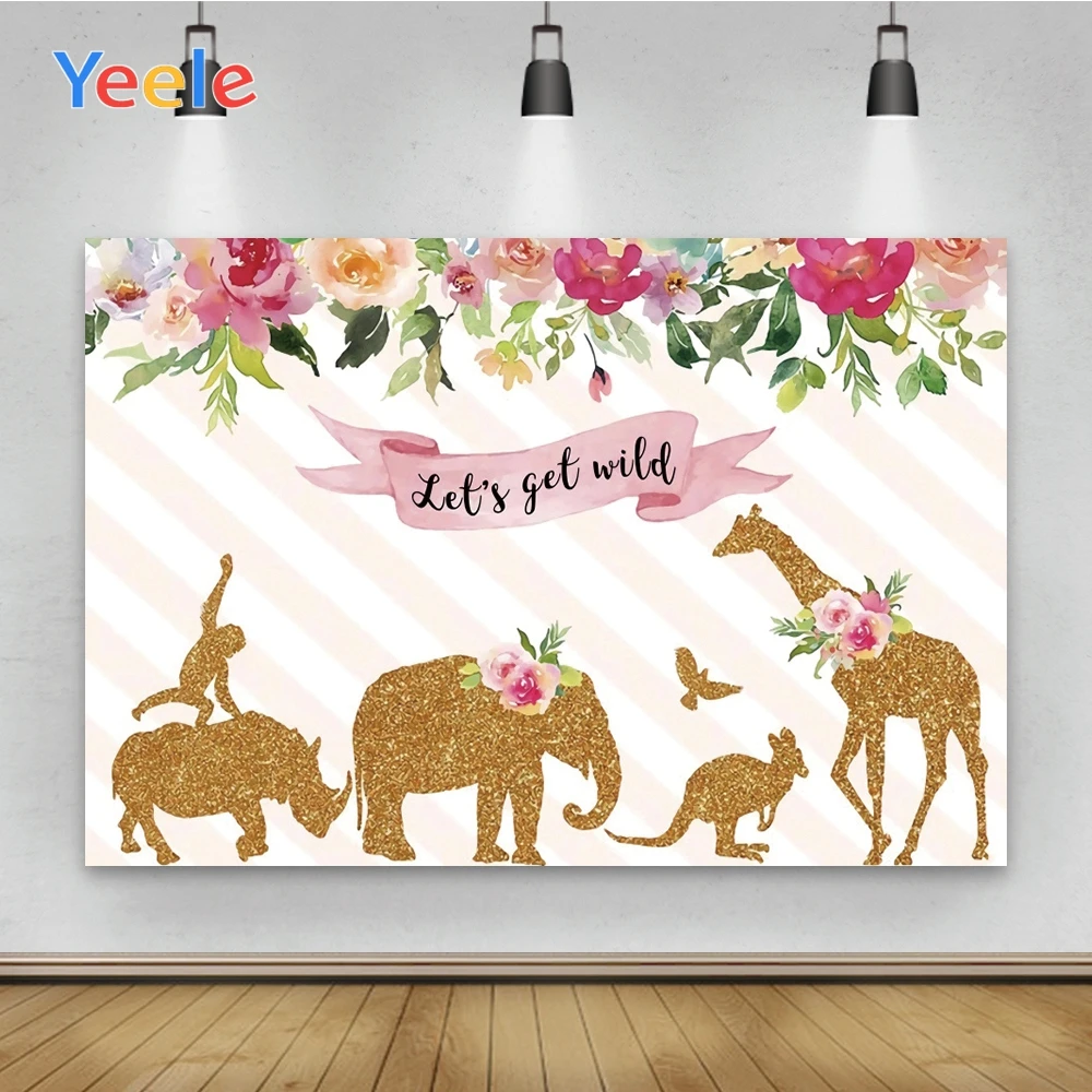 Yeele Wild Party Baby Shower Backdrop Props Customized Elephant Giraffe Flowers Background Photocall For Children Birthday Decor