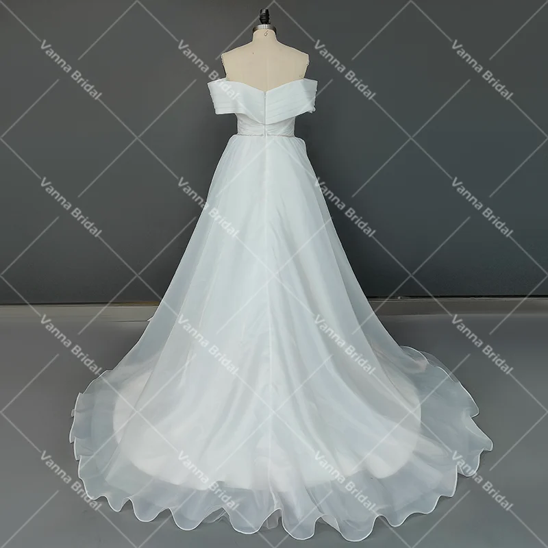 Abito da sposa da spiaggia semplice incrociato con spalle scoperte su misura Plus Size avorio Backless increspato Organza semplici abiti da sposa lunghi