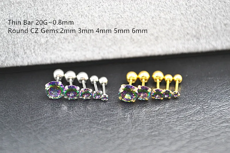 

50pcs Body Jewelry Piercing -Thin Bar CZ Gems Earring Ear Helix Bar Lobe Cartilage Tragus Diath Rings NEW 20G Gold/Sliver NEW