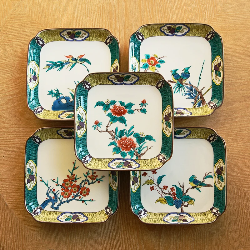 valley burn painting of flowers and birds imported from Japan sifang high-grade ceramic flat plate tableware box sets